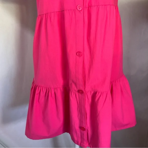 Brochu Walker Havana Puff Sleeve Tiered Mini Dress Vibrant Pink Small Preppy - Picture 6 of 8